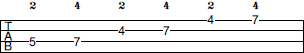 D Pentatonic Major scale bass tab