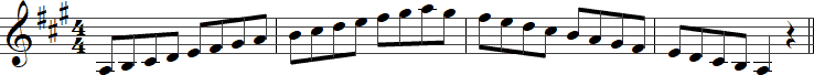 A Major scale with musical notes