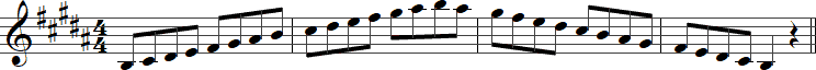 B Major scale with musical notes