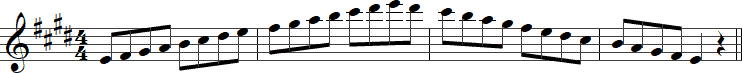 E Major scale with musical notes